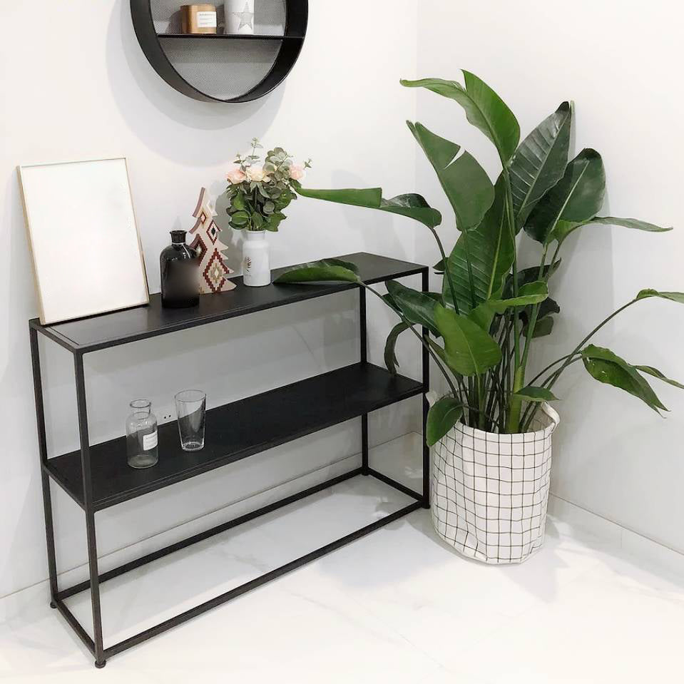 Contemporary Iron Console Sofa Table Rectangle Console Accent Table with Shelf for Hall