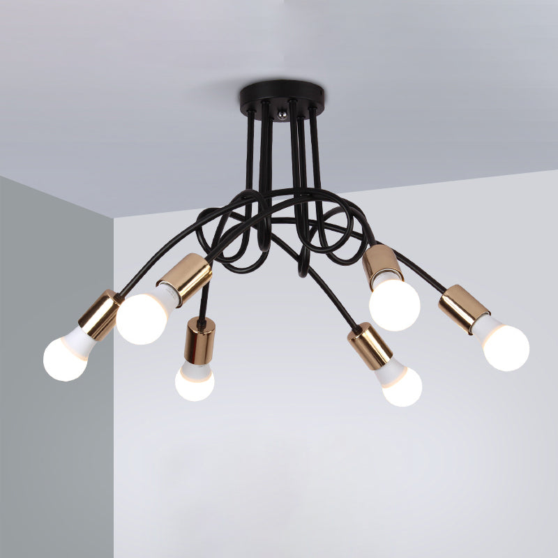 Iluminación de montaje semiempotrado trenzado negro/dorado con bombilla abierta, lámpara de techo de cocina de metal industrial de 3/5/6 luces