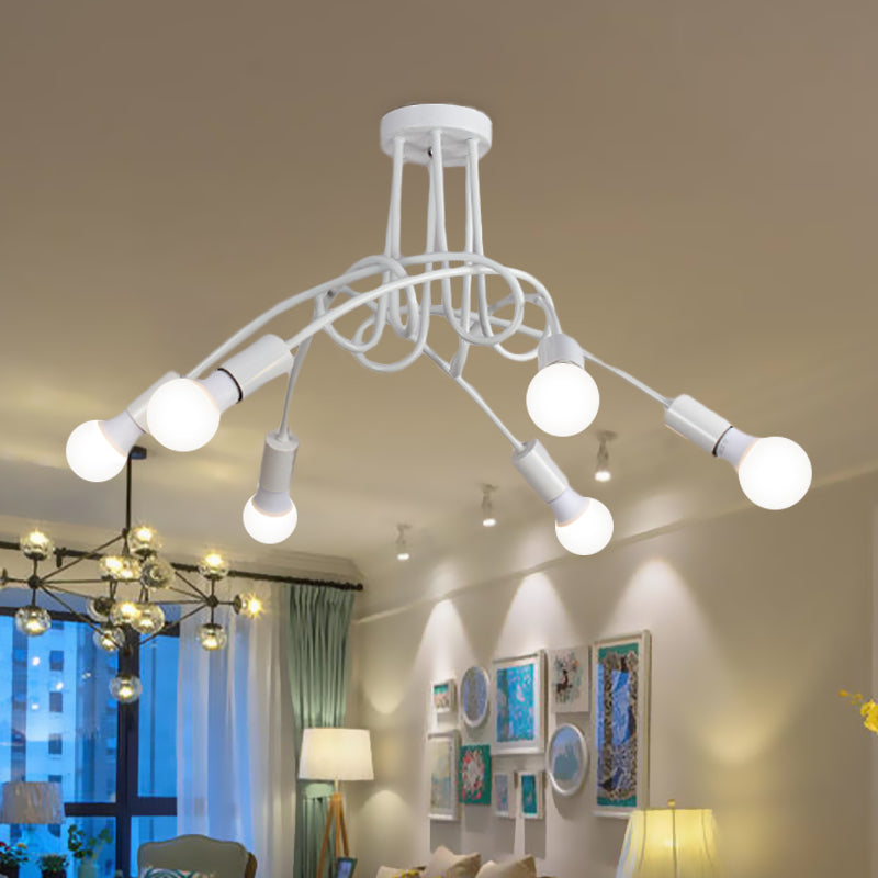 Iluminación de montaje semiempotrado trenzado negro/dorado con bombilla abierta, lámpara de techo de cocina de metal industrial de 3/5/6 luces