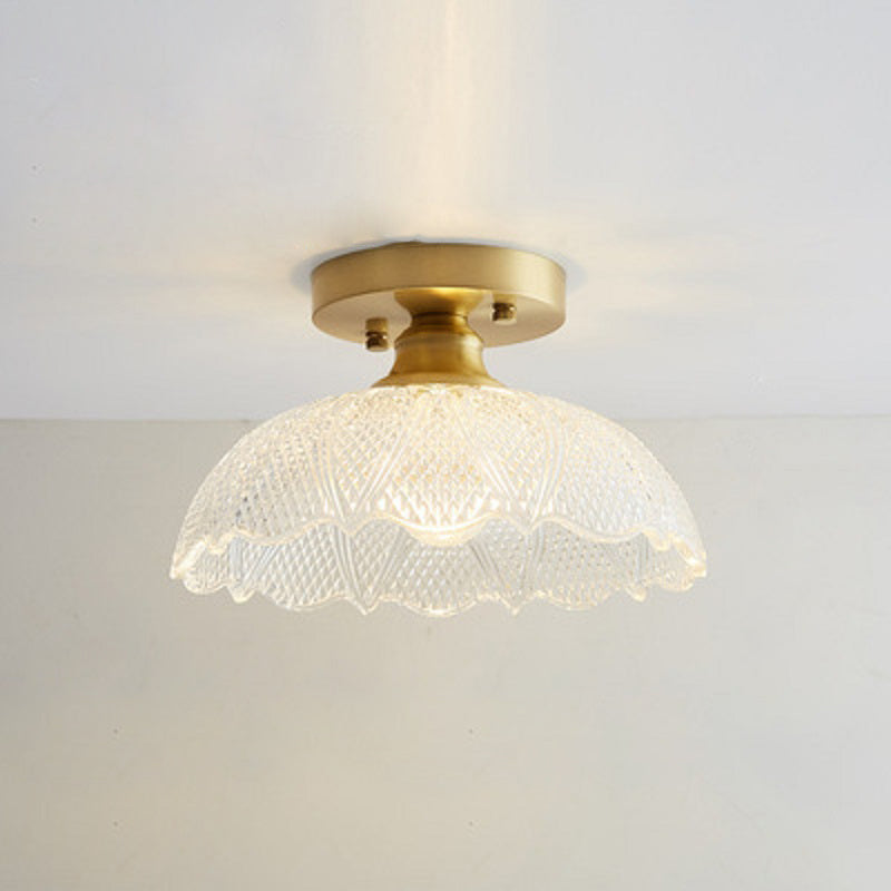 Modern Ceiling Light 1-Light Copper Ceiling Mount Light with Glass Shade for Aisle