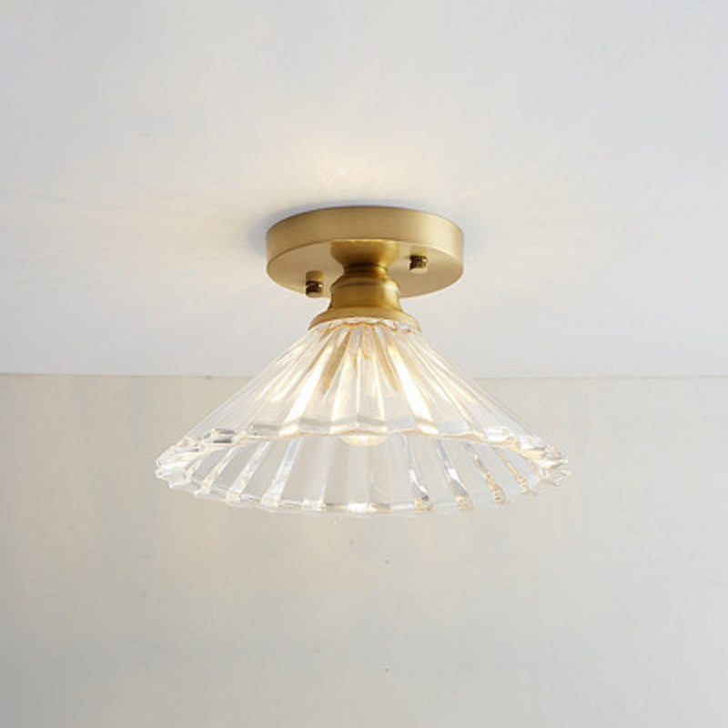 Modern Ceiling Light 1-Light Copper Ceiling Mount Light with Glass Shade for Aisle