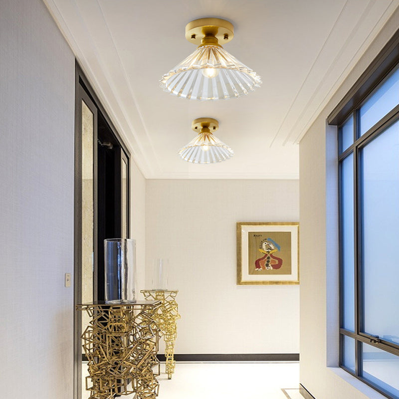 Modern Ceiling Light 1-Light Copper Ceiling Mount Light with Glass Shade for Aisle