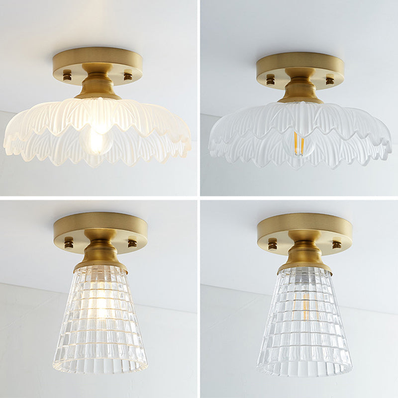 Modern Ceiling Light 1-Light Copper Ceiling Mount Light with Glass Shade for Aisle