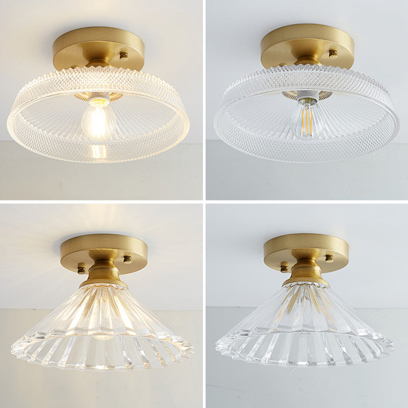 Modern Ceiling Light 1-Light Copper Ceiling Mount Light with Glass Shade for Aisle