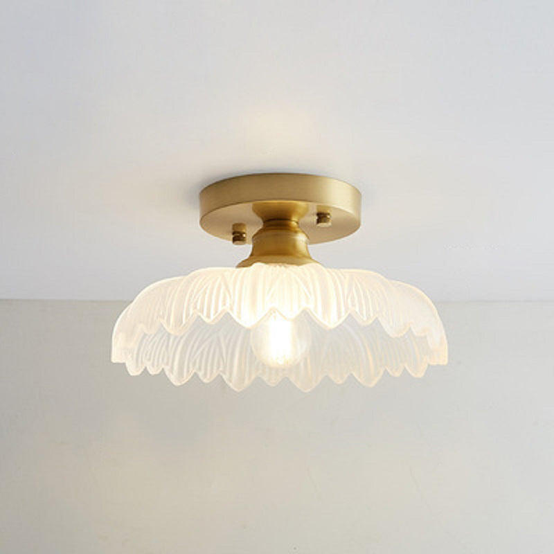 Modern Ceiling Light 1-Light Copper Ceiling Mount Light with Glass Shade for Aisle