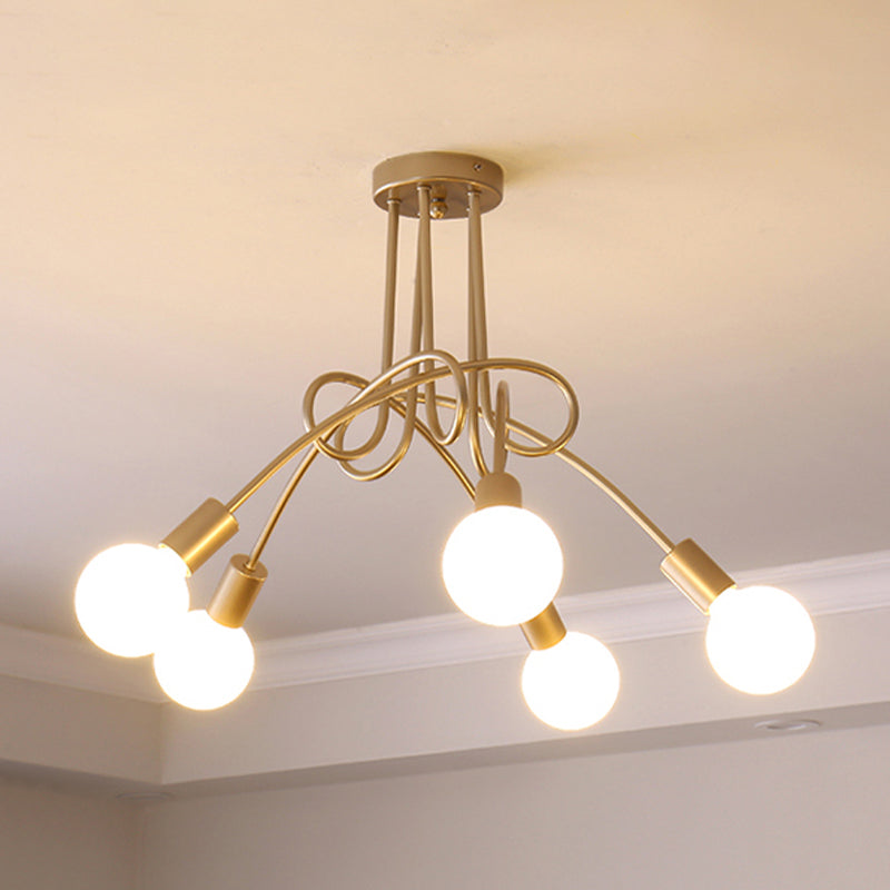 Iluminación de montaje semiempotrado trenzado negro/dorado con bombilla abierta, lámpara de techo de cocina de metal industrial de 3/5/6 luces
