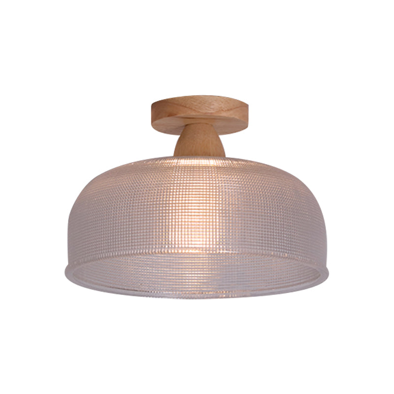 Simple 1-Light Ceiling Light Wooden Ceiling Mount Light with Glass Shade for Living Room