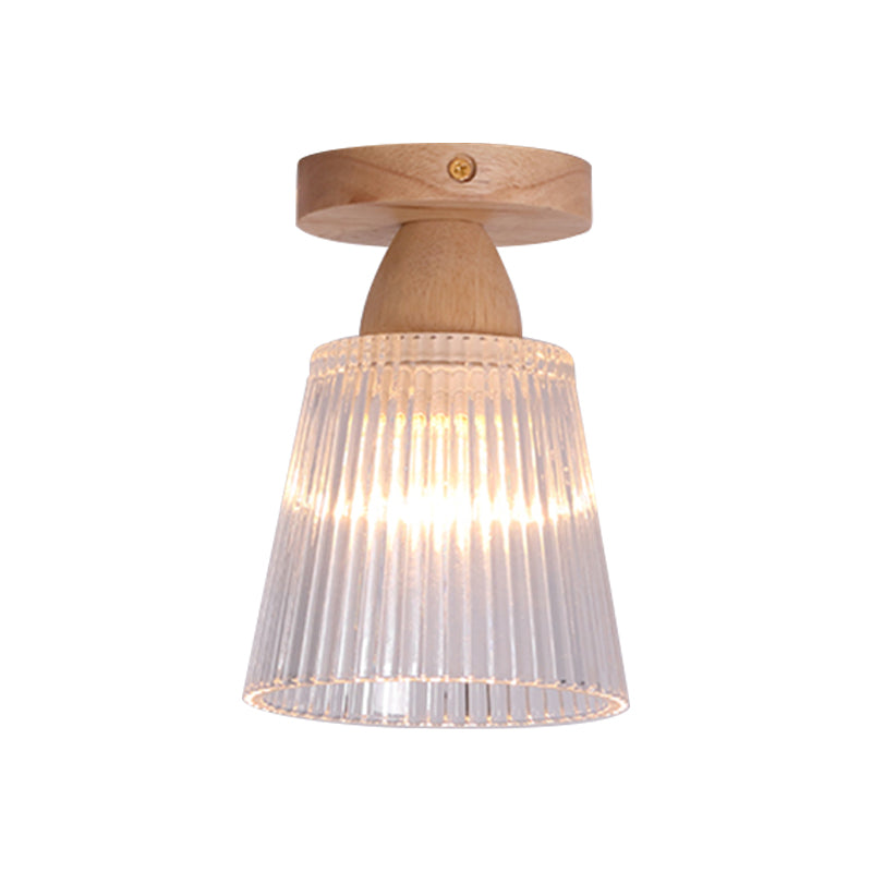 Simple 1-Light Ceiling Light Wooden Ceiling Mount Light with Glass Shade for Living Room