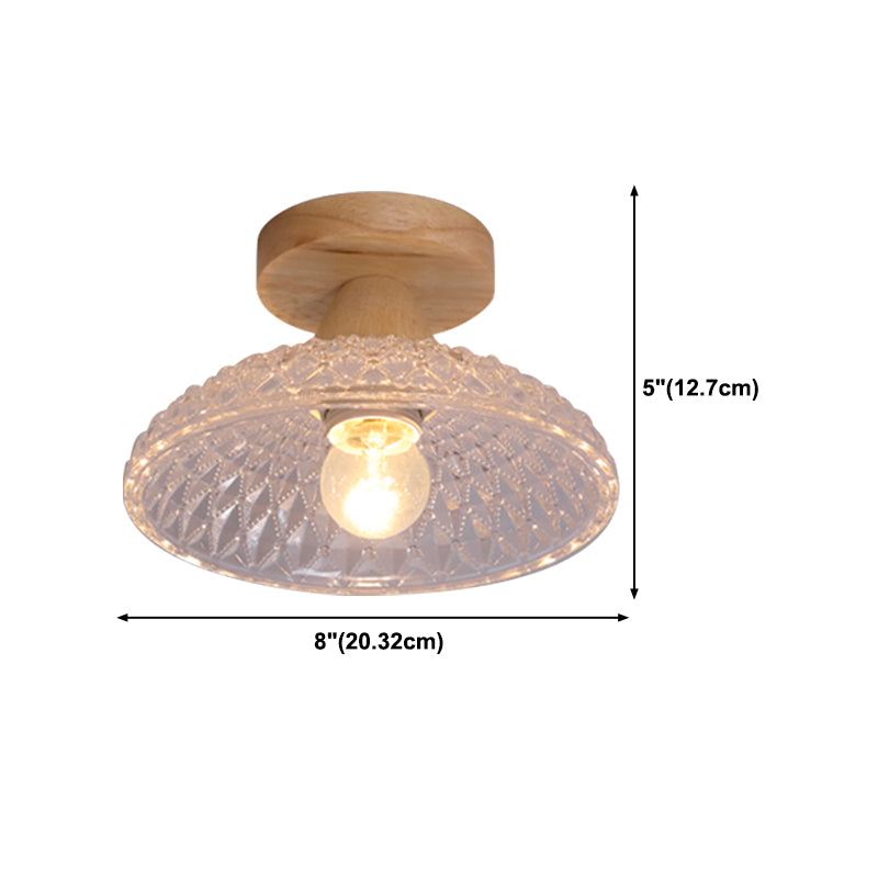 Simple 1-Light Ceiling Light Wooden Ceiling Mount Light with Glass Shade for Living Room