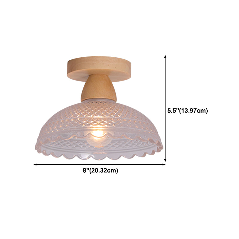 Simple 1-Light Ceiling Light Wooden Ceiling Mount Light with Glass Shade for Living Room
