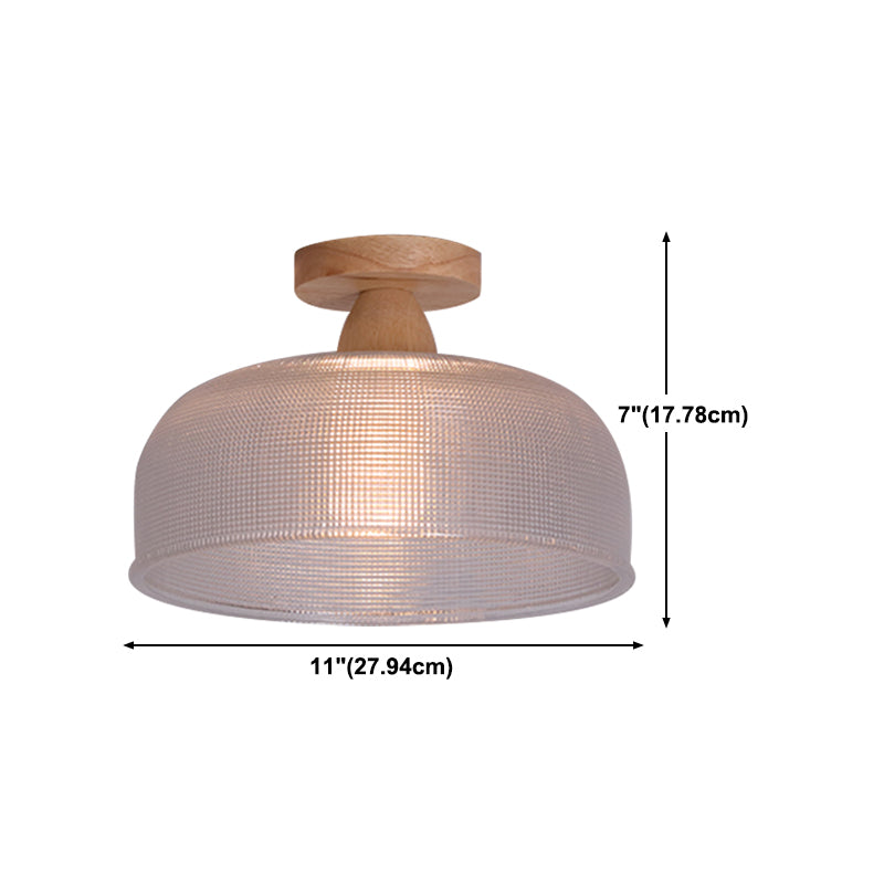 Simple 1-Light Ceiling Light Wooden Ceiling Mount Light with Glass Shade for Living Room