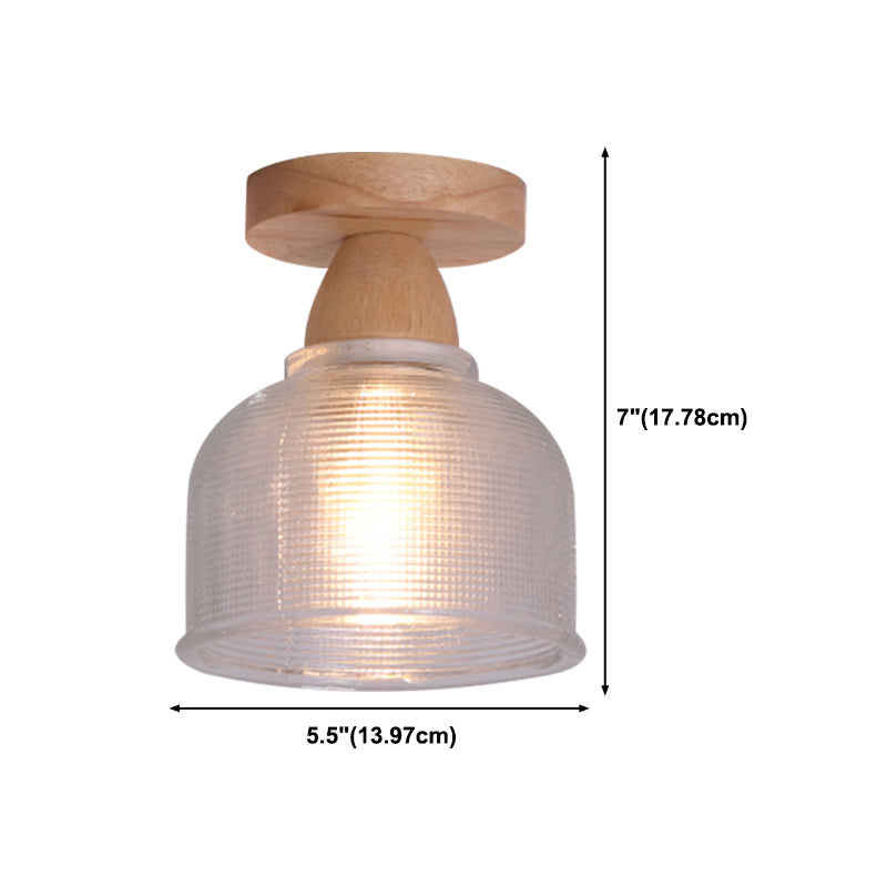 Simple 1-Light Ceiling Light Wooden Ceiling Mount Light with Glass Shade for Living Room