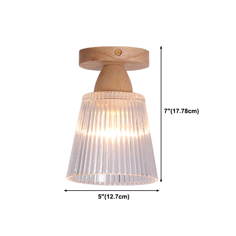 Simple 1-Light Ceiling Light Wooden Ceiling Mount Light with Glass Shade for Living Room
