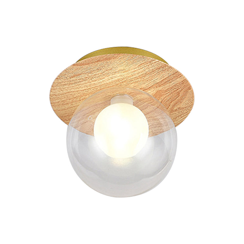 Wood Sphere Flush Mount Lights Contemporary Style 1 Light Flush Mount Lighting