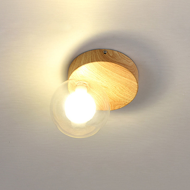 Wood Sphere Flush Mount Lights Contemporary Style 1 Light Flush Mount Lighting