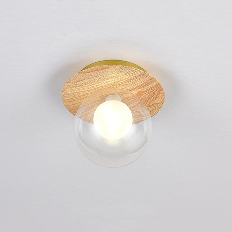 Wood Sphere Flush Mount Lights Contemporary Style 1 Light Flush Mount Lighting