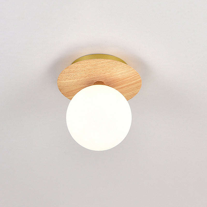 Wood Sphere Flush Mount Lights Contemporary Style 1 Light Flush Mount Lighting