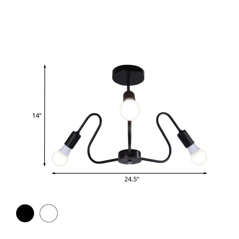 Bombilla expuesta de metal, iluminación de montaje semiempotrado, luz de techo Industrial Retro de 3/5/6 cabezales para comedor en negro/blanco