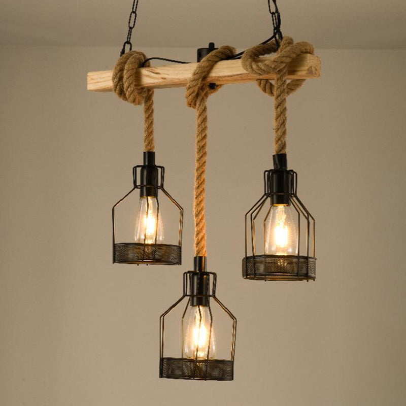 Linear Island Lighting Retro Style Wood Chandelier Lights for Bar