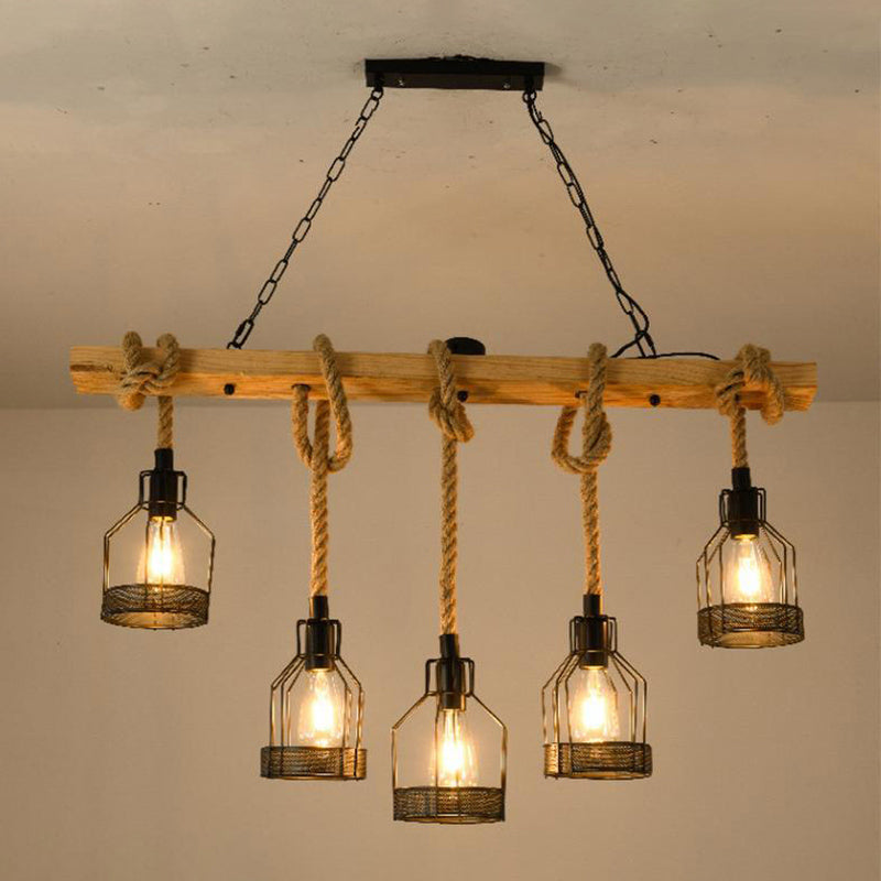Linear Island Lighting Retro Style Wood Chandelier Lights for Bar
