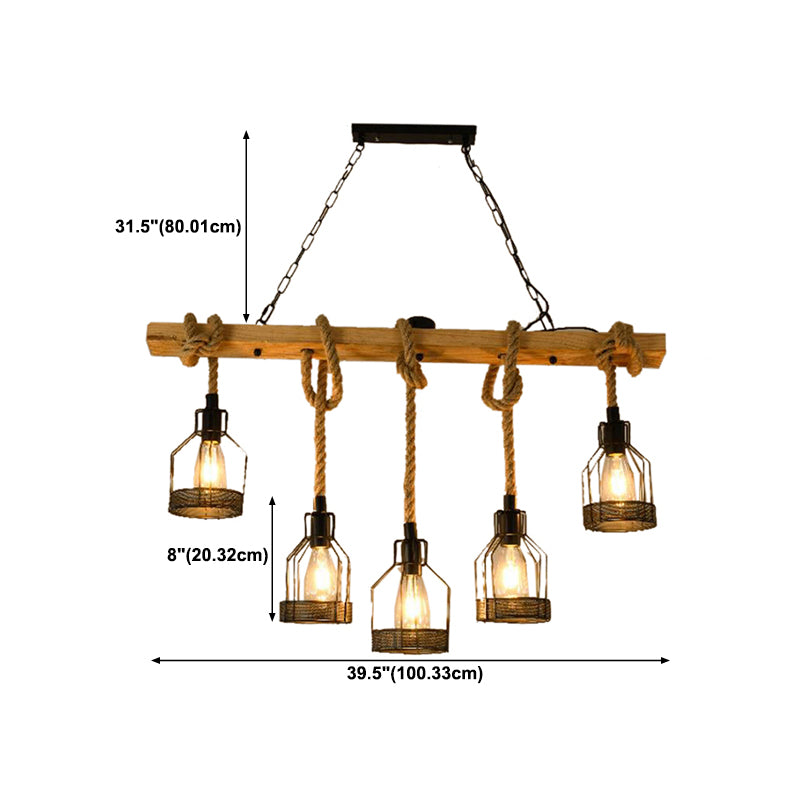 Linear Island Lighting Retro Style Wood Chandelier Lights for Bar