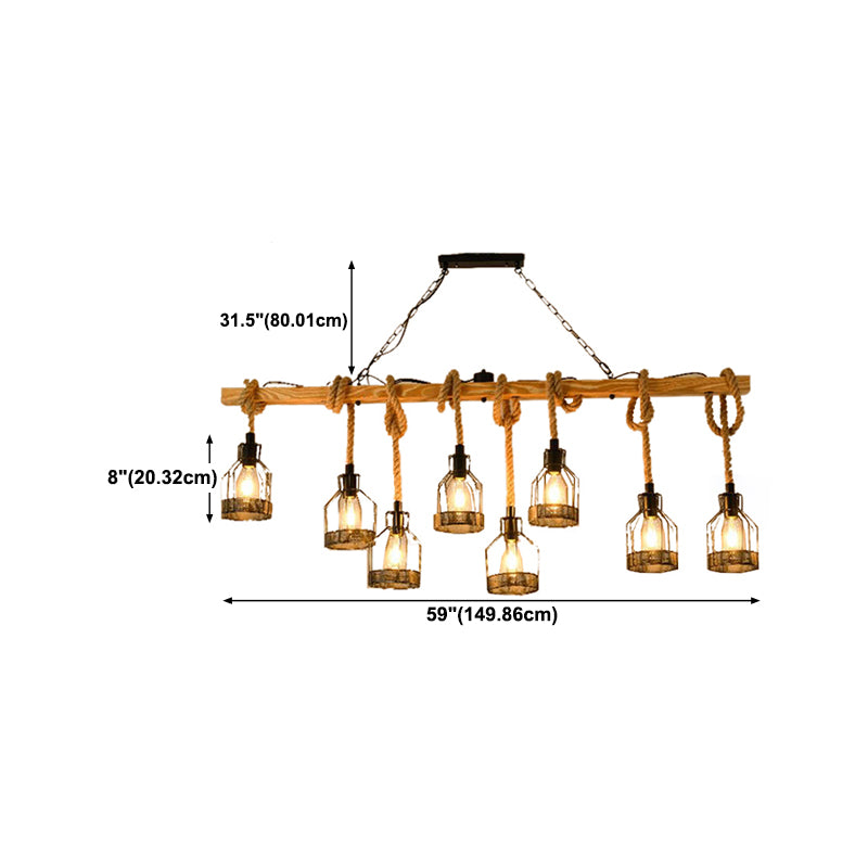 Linear Island Lighting Retro Style Wood Chandelier Lights for Bar
