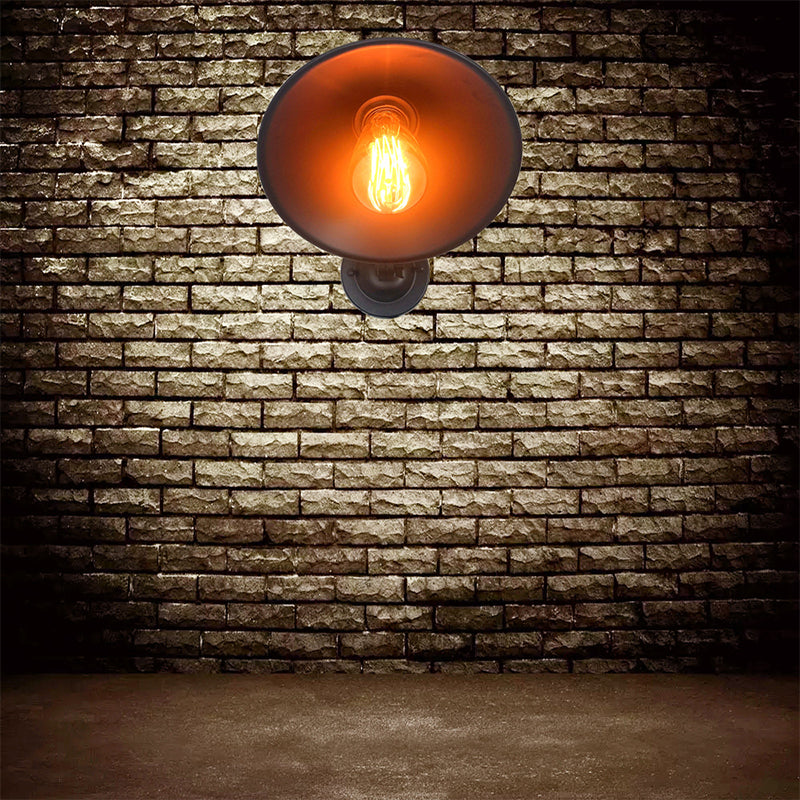 Industrial Cone Shape Wall Mount Light Fixture Metal Sconce Lamp in Black for Dining Room