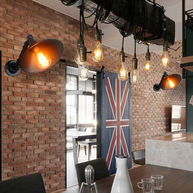 Industrial Cone Shape Wall Mount Light Fixture Metal Sconce Lamp in Black for Dining Room