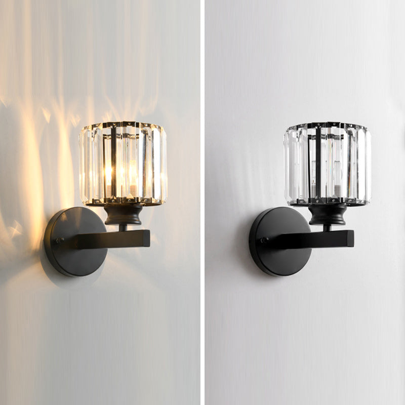 Modern Style Cylindrical Wall Sconce Crystal 1-Light Sconces for Living Room