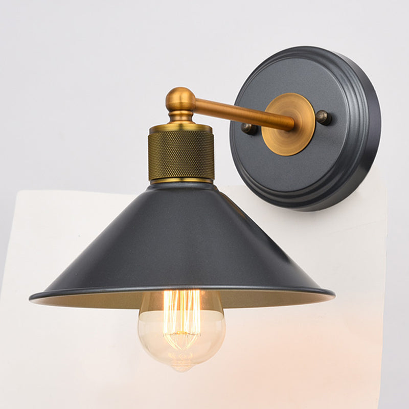 Industrial Style Cone Shape Wall Sconce Metal 1 Light Sconces in Grey for Balcony