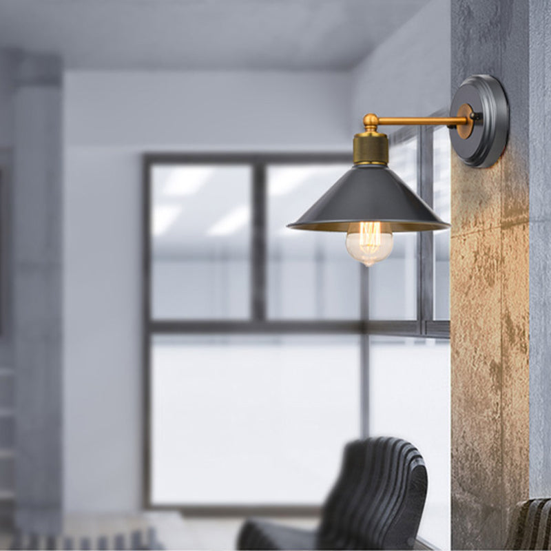 Industrial Style Cone Shape Wall Sconce Metal 1 Light Sconces in Grey for Balcony