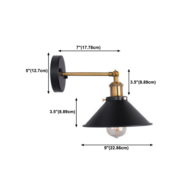 Cone Wall Lighting Industrial Metal 1 Light Rustic Wall Sconces in Black