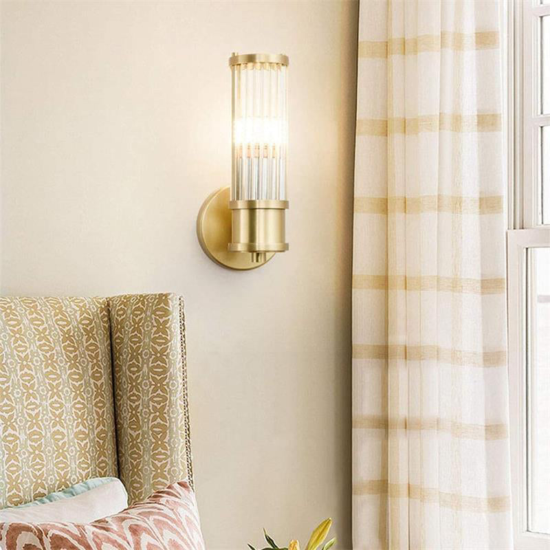 Crystal Half Cylinder Wall Lights Modern Style Multi Lights Wall Light Sconce in Brass