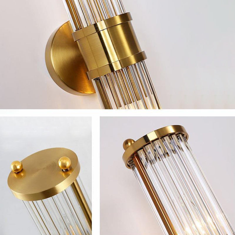 Crystal Half Cylinder Wall Lights Modern Style Multi Lights Wall Light Sconce in Brass
