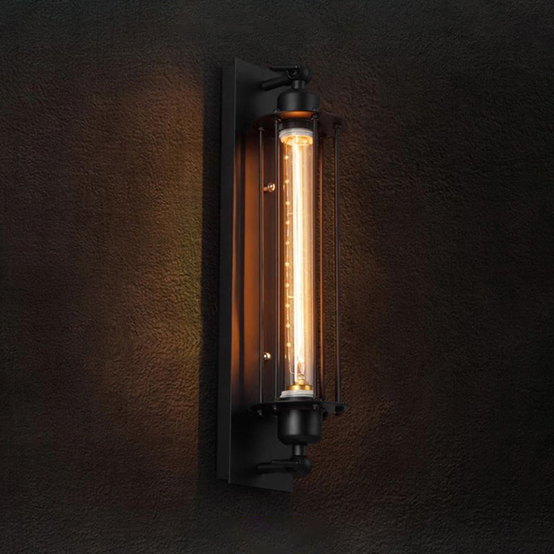 Industrial Wall Sconce Geometric Shape Wall Light with Metal Shade for Bedroom in Black