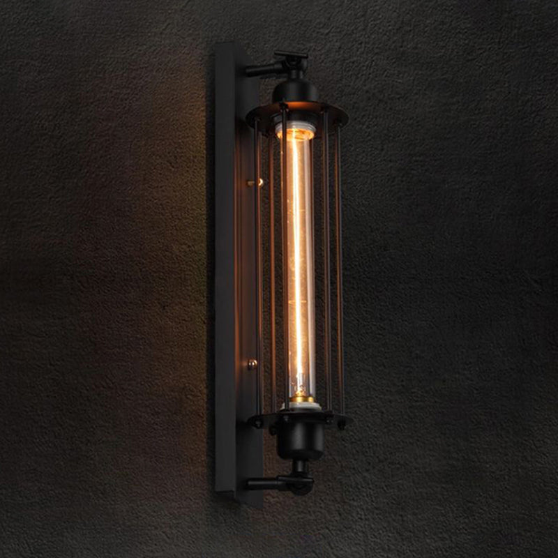 Industrial Wall Sconce Geometric Shape Wall Light with Metal Shade for Bedroom in Black