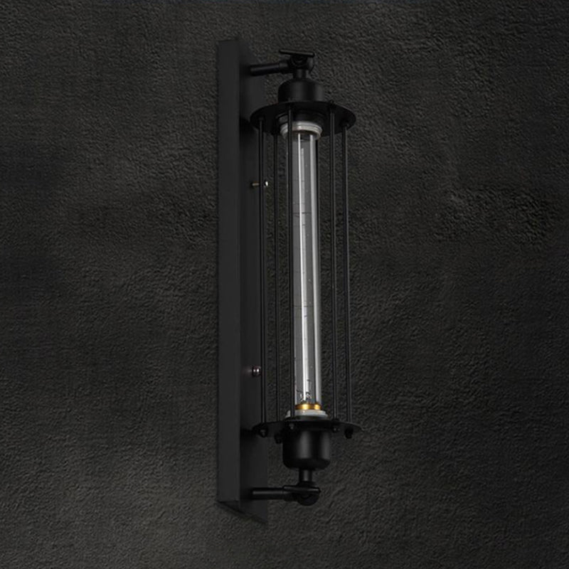 Industrial Wall Sconce Geometric Shape Wall Light with Metal Shade for Bedroom in Black