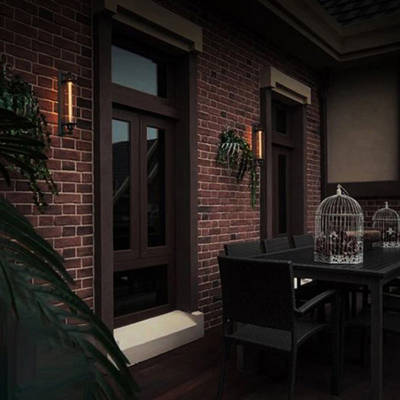 Industrial Wall Sconce Geometric Shape Wall Light with Metal Shade for Bedroom in Black