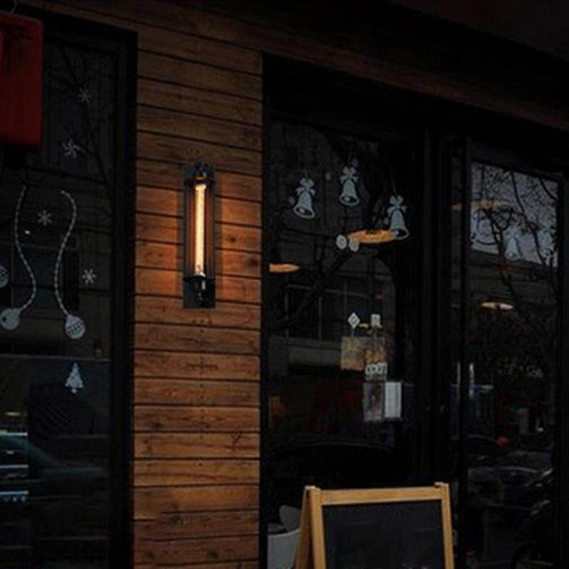 Industrial Wall Sconce Geometric Shape Wall Light with Metal Shade for Bedroom in Black