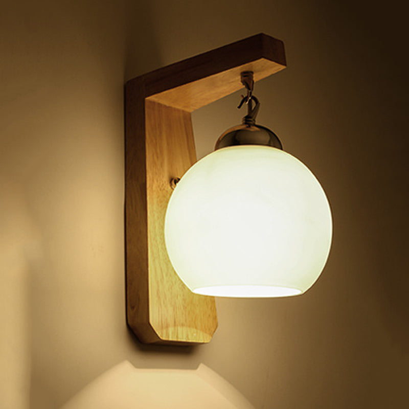 Contemporary Glass Vanity Light Simple Wooden Wall Light Sconce for Bathroom