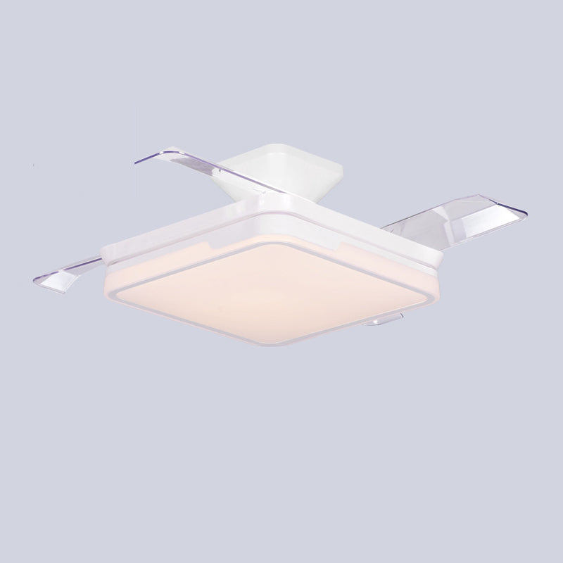 Square Interior LED Fan Fixture Contemporary Simple Acrylic Ceiling Fan in White / Black