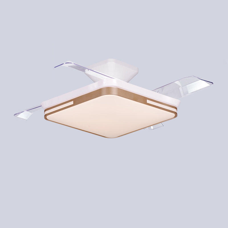 Square Interior LED Fan Fixture Contemporary Simple Acrylic Ceiling Fan in White / Black