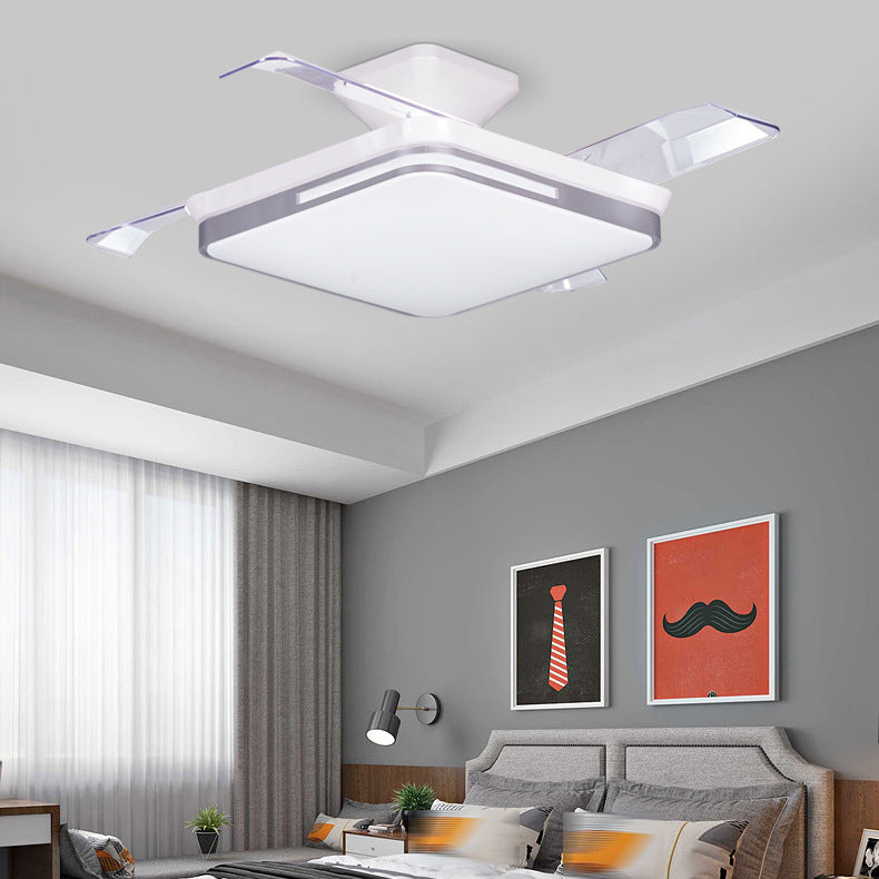 Square Interior LED Fan Fixture Contemporary Simple Acrylic Ceiling Fan in White / Black
