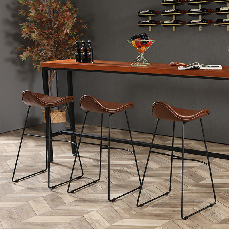 Indoor Footrest Leather Dining Stool Bucket Modern Counter Stool with Metal Base