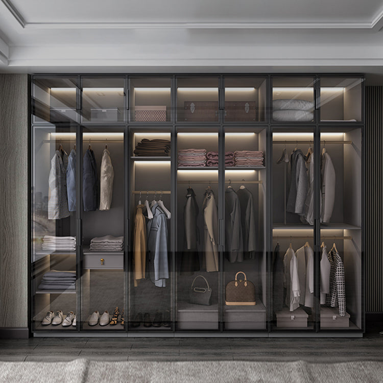 Black Manufactured Wood Cabinet with Glass Doors Modern Storage Cabinet