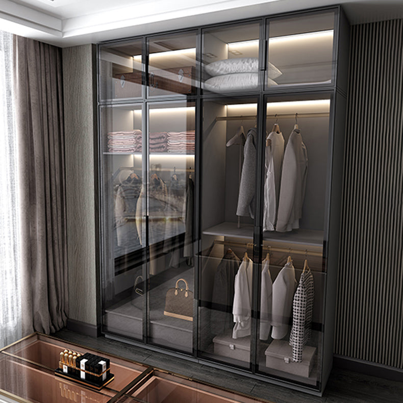 Black Manufactured Wood Cabinet with Glass Doors Modern Storage Cabinet