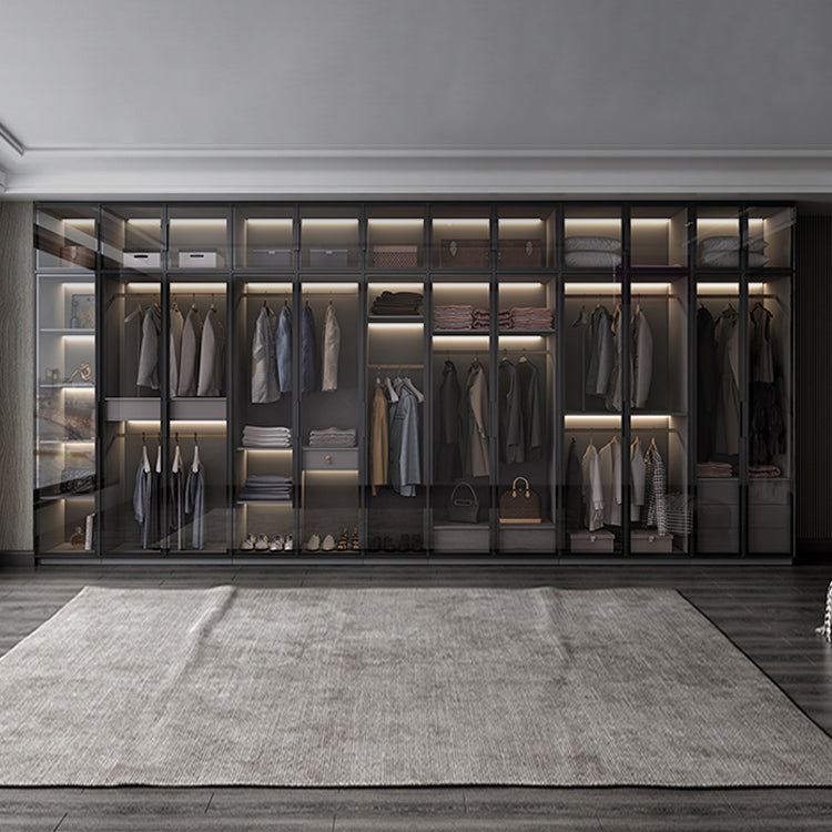 Black Manufactured Wood Cabinet with Glass Doors Modern Storage Cabinet