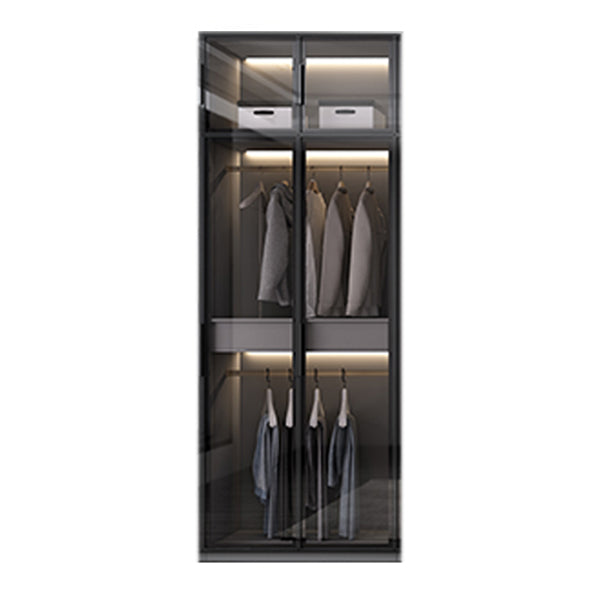 Black Manufactured Wood Cabinet with Glass Doors Modern Storage Cabinet