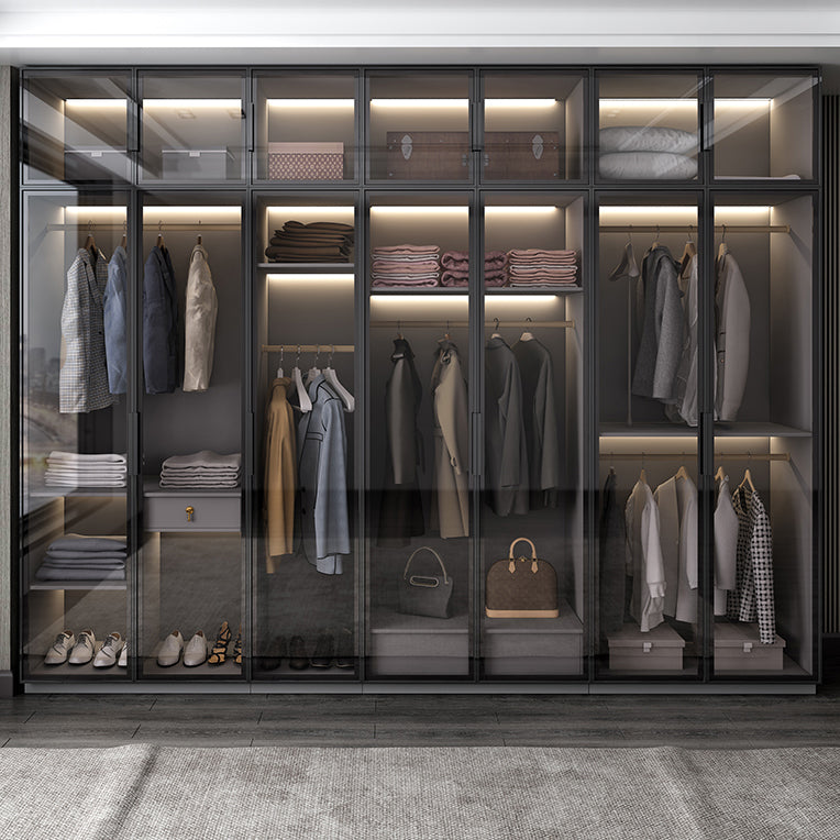 Black Manufactured Wood Cabinet with Glass Doors Modern Storage Cabinet