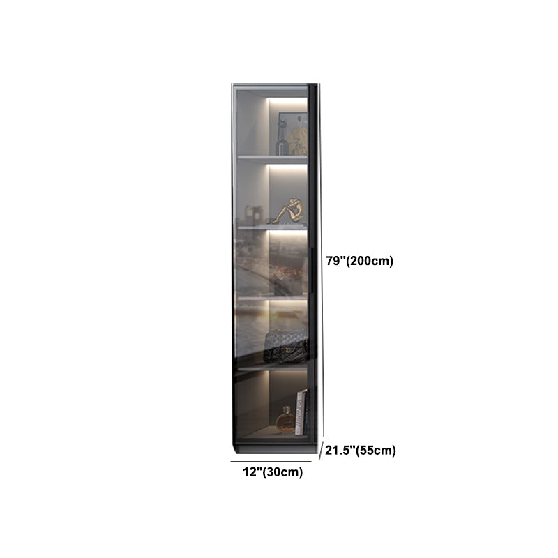 Black Manufactured Wood Cabinet with Glass Doors Modern Storage Cabinet